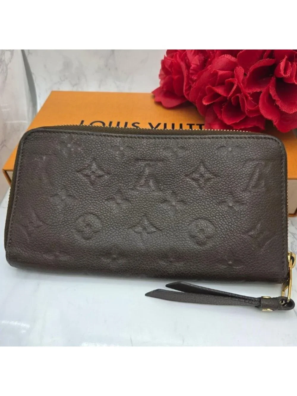 Louis Vuitton Monogram Empreinte Zippy Wallet Light Brown